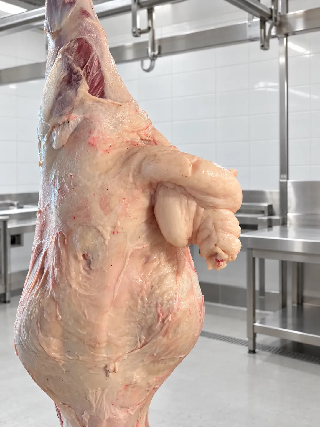 Whole Awassi fat-tail lamb showing the tail fat (kuyruk yağı), from Marlboro Meadows Farm in Marlboro, NJ