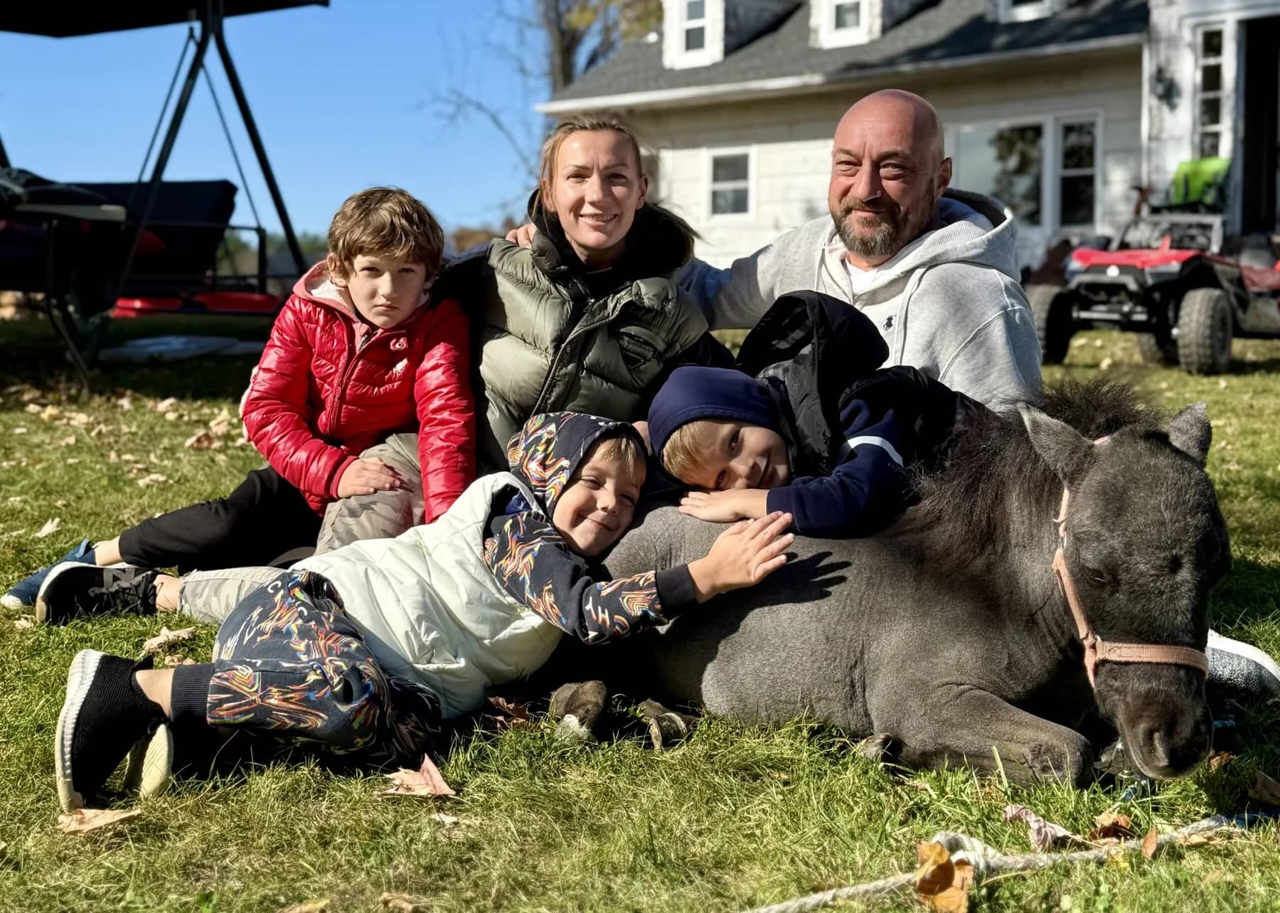 The Chertok family with their miniature horse at Marlboro Meadows Farm